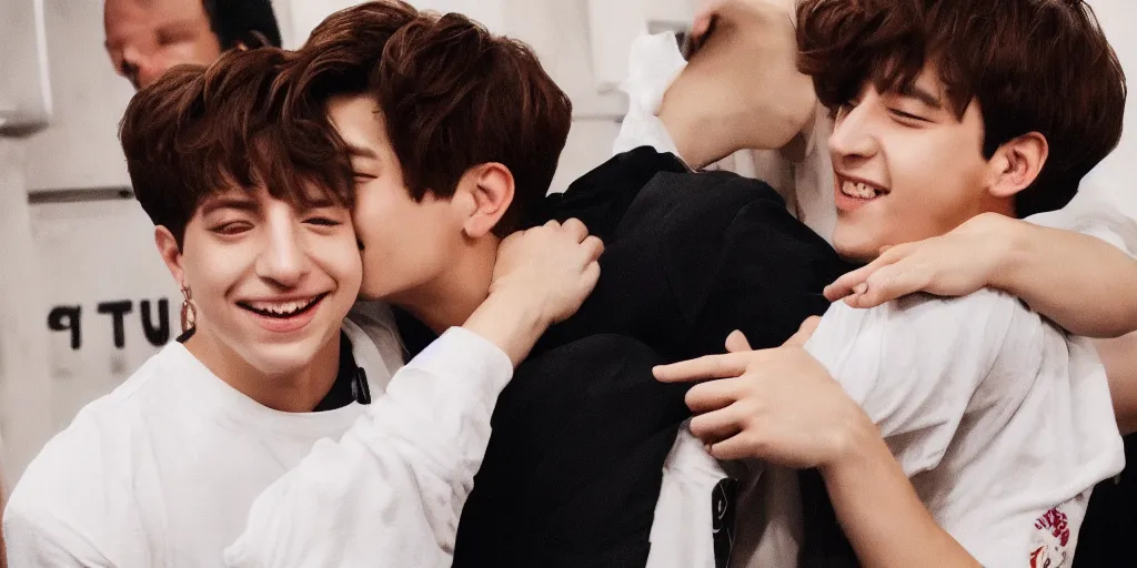 Image similar to charlie puth hugging Jung kook