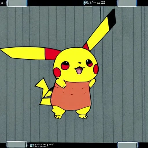 Image similar to screenshot from an anime about pikachu s wearing wizard robes and wandering an empty street alone, anime, 8 0 s, vhs, vhs effects, art by yuji ikehata