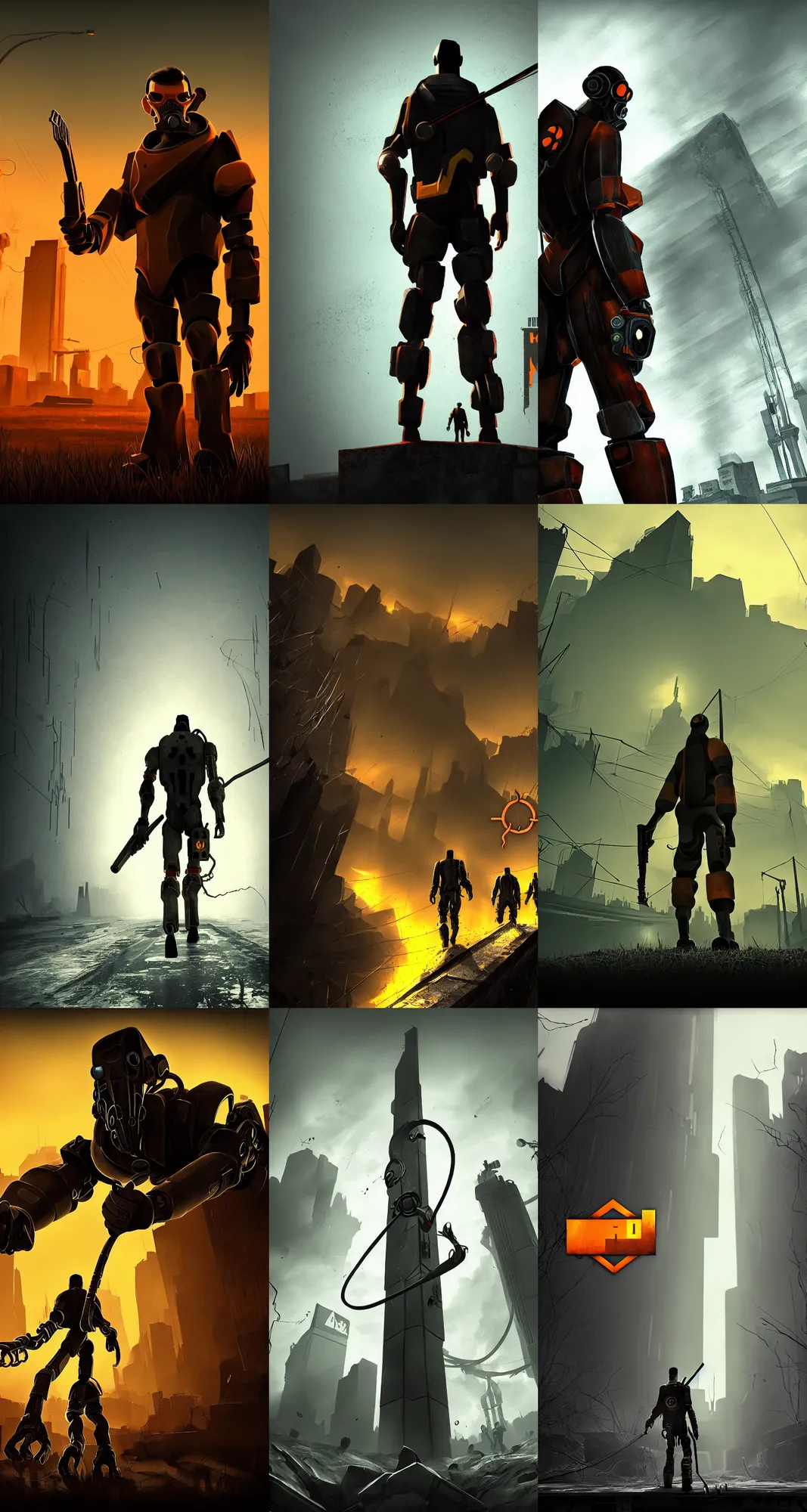 Prompt: half - life 2, g - man, stylized, horizon, wallpaper, dark background, desktop background, behance, artstation, deviantart
