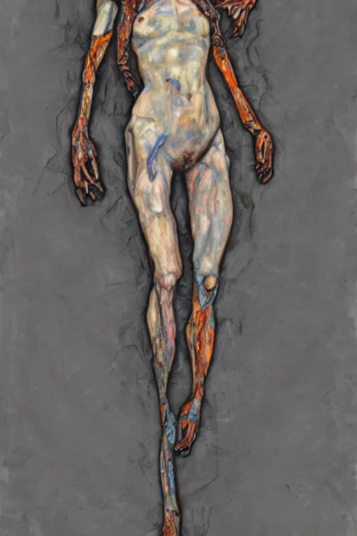 Prompt: a full body character with multiple lifted arms in style of egon schiele and herakut, masterpiece, hyperdetailed, complex, intricate, veiled, 4 k, 8 k, dynamic!!, trending on artstation