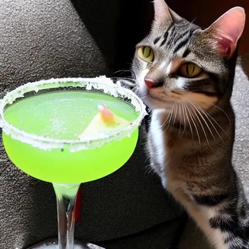 Image similar to a cat drinking a margarita