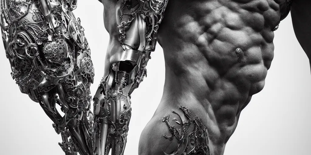 Prompt: hyper realistic photography of a stunningly beautiful cyborg male, elbow, knee, in the style of beth cavener, jin kagetsu, and wlop, highly detailed, intricate filigree, symmetry, masterpiece, award winning, sharp focus, concept art, highkey lighting, ambient lighting, octane render, 8 k, artstation