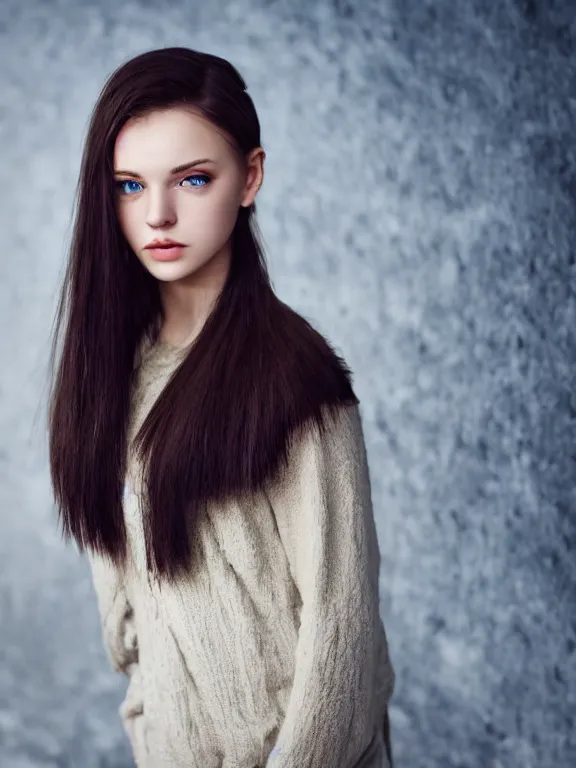 Prompt: hyperdetailed photo of a beautiful ukrainian girl with brown eyes and dark bob hairstyle, winds of winter, au naturel, blue eyes, cinematic lighting, studio quality