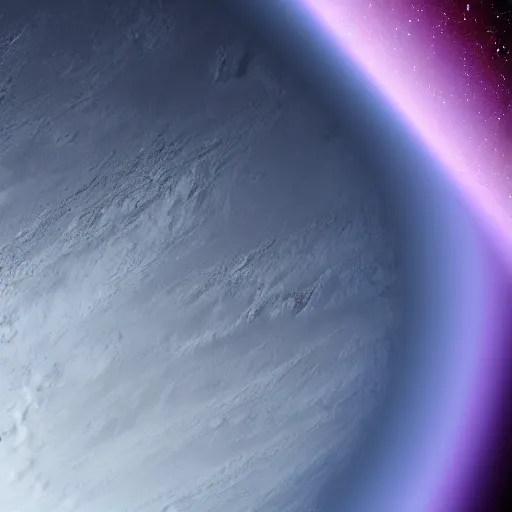 Image similar to close - up of a purple planet from the space, seas mountains and clouds on its surface