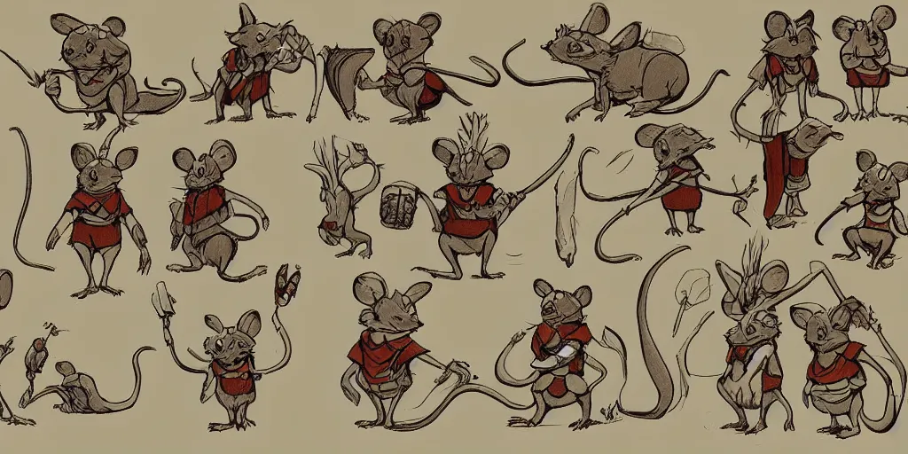 Prompt: character design, concept art, sprite of a mousefolk, by studio ghibli,