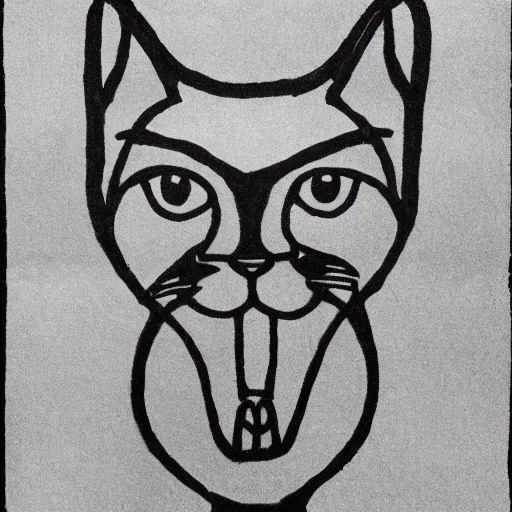 Prompt: an angry cat, line art by eric gill