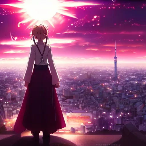 Prompt: portrait emma watson in heavens feel movie, tokyo, ufotable, key visual, cinematic, city background, night time, rooftop, fate stay night, unlimited blade works, greg rutkowski, high resolution, street clothes, anime, high budget