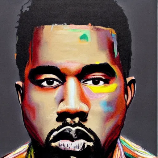 Prompt: kanye west portrait made by Basquiat realistic pigment on canvas