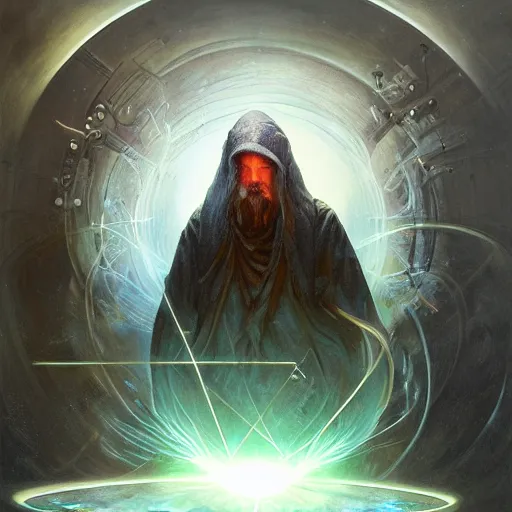 Image similar to the creator of worlds wearing a cloak and holding a holographic planet projection in his hand, detailed, sci - fi, digital painting, artstation, sharp focus, illustration, ominous, artgerm, tomasz alen kopera, peter mohrbacher, donato giancola, joseph christian leyendecker, wlop, frank frazetta