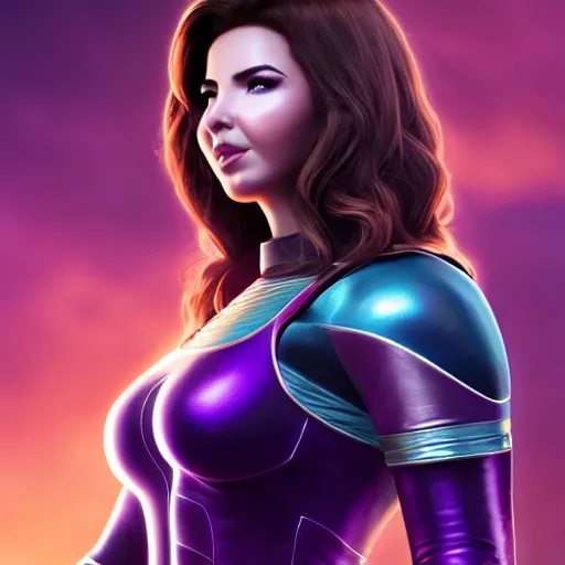 Image similar to a portrait of nancy ajram as thanos, the pixar adaptation, with same hairstyle, hyper detailed, digital art, trending in artstation, cinematic lighting, studio quality, smooth render, unreal engine 5 rendered, octane rendered