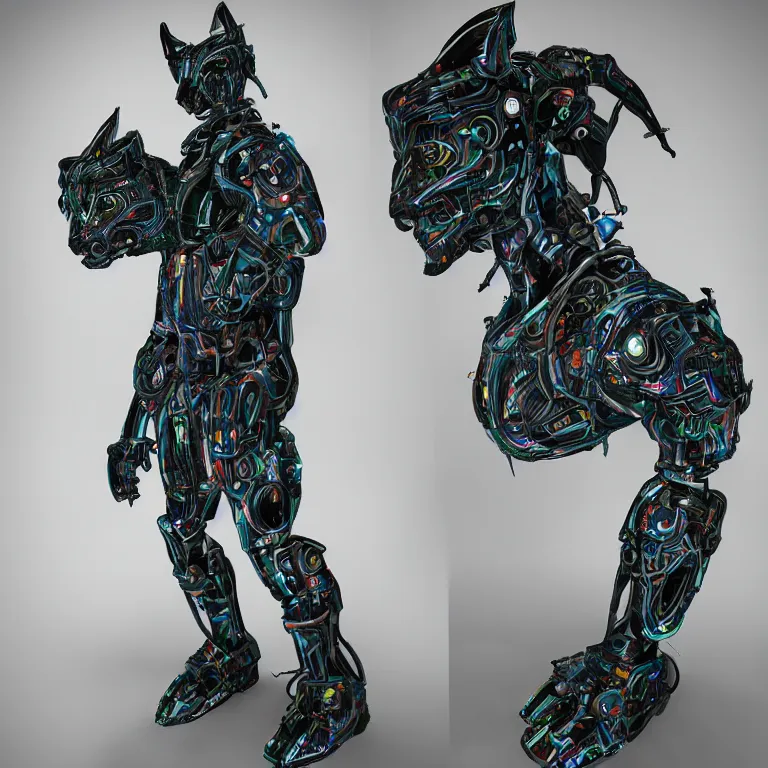 Prompt: a detailed centered fullbody artistic 3 d sculpture of an antropomorphic humanoid android with a head of a lynx. lowbrow blacklight color palette. artwork by subjekt zero. rendered by machine. delusions in discodiffusion. collect influence from mechas and robots on artstation deviantart and instagram.