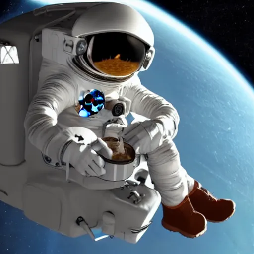 Prompt: A astronaut drinking a cup of coffee on space. 3D pixar animation frame