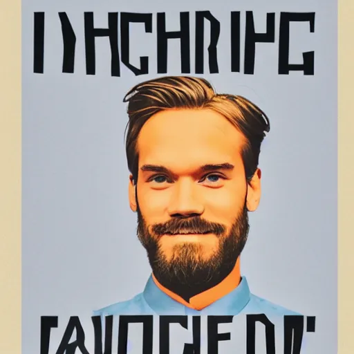 Image similar to Swedish propaganda poster of PewDiePie with the flag of Sweden in the background