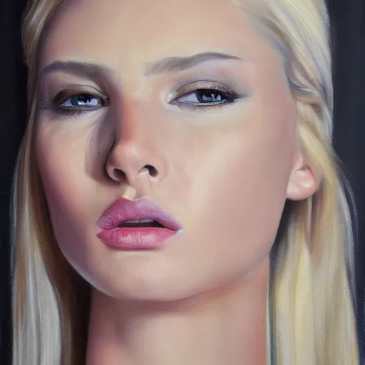 Image similar to hyperrealism oil painting of crying blonde fashion model portrait