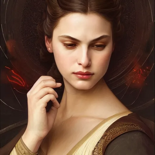 Prompt: padme amidala, intricate, elegant, highly detailed, digital painting, artstation, concept art, smooth, sharp focus, illustration, anakin seething, art by artgerm and greg rutkowski and alphonse mucha and william - adolphe bouguereau