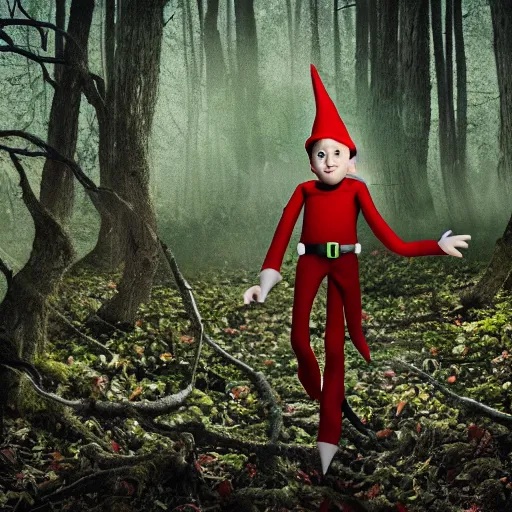 Prompt: scary photo of an elf in the woods, photorealistic