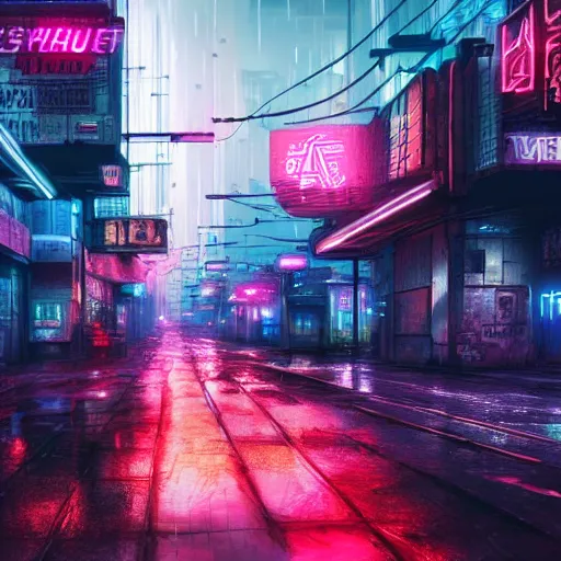 Dystopian Cyberpunk city, neon lights glisten off | Stable Diffusion ...