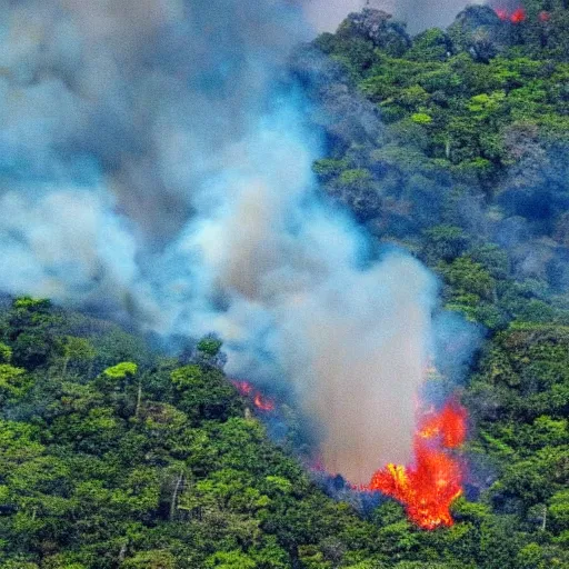 Prompt: a beautiful photo of a raging forest fire in the amazon jungle