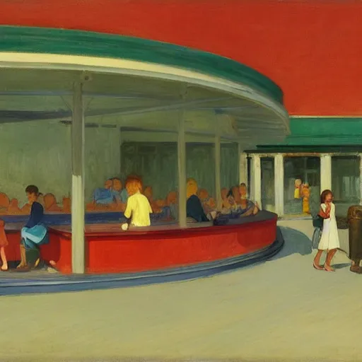 Image similar to a hawker centre, by edward hopper