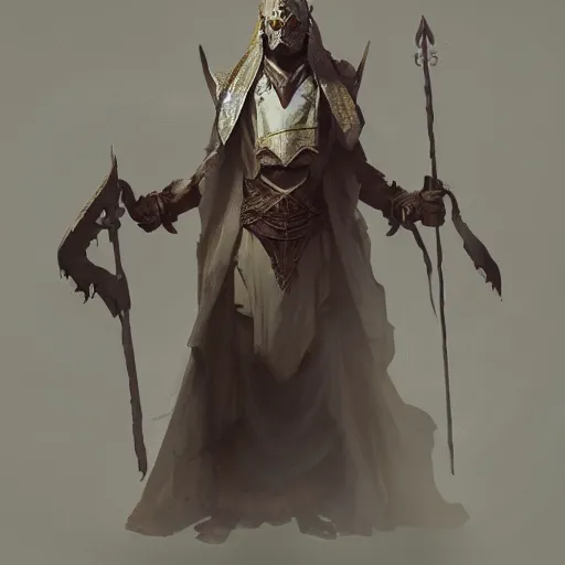 Image similar to high fantasy priest designed by Greg rutkowski, concept art, fantasy, 4k, CG render