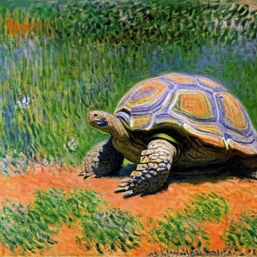 Image similar to tortoises operating heavy artillery by claude monet