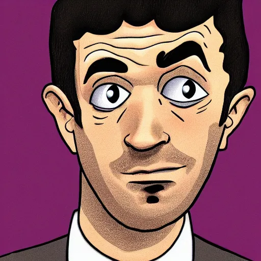 Prompt: detailed cartoon portrait of nathan fielder peeping tom, sharp high quality