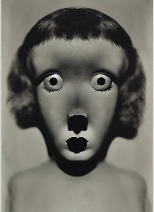 Image similar to Portrait of a cyclops girl, surreal photography by Man Ray