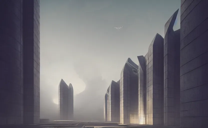 Prompt: exterior shot of utopian english brutalist chinese stronghold architecture with cinematic lighting by zaha hadid peter zumthor and renzo piano and, darek zabrocki and greg ruthkowski, simon stalenhag, cinematic, holy place, paradise, scifi, futurism, atmospheric, concept art, artstation, trending on artstation