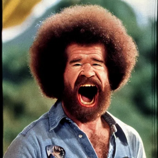 Prompt: bob ross screaming at easy rider