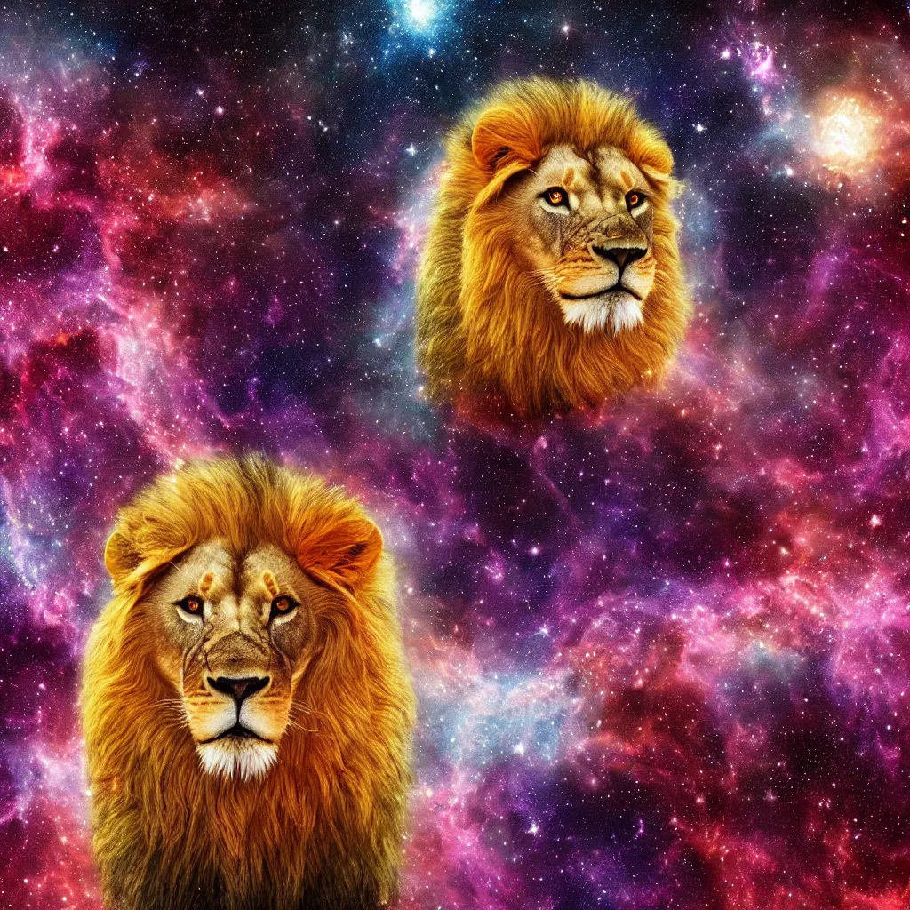 Image similar to lion in a galaxy made of stars, space, nebulas stars