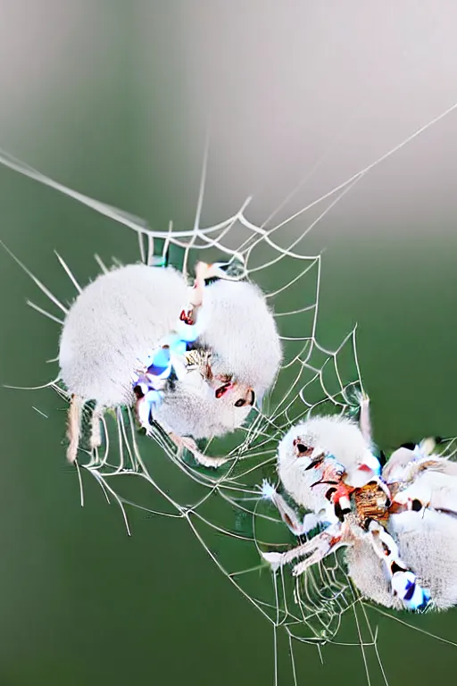 Prompt: high quality macro photo fluffy white spiders! gorgeous highly detailed hannah yata elson peter cinematic lighting high quality low angle hd 8k sharp shallow depth of field