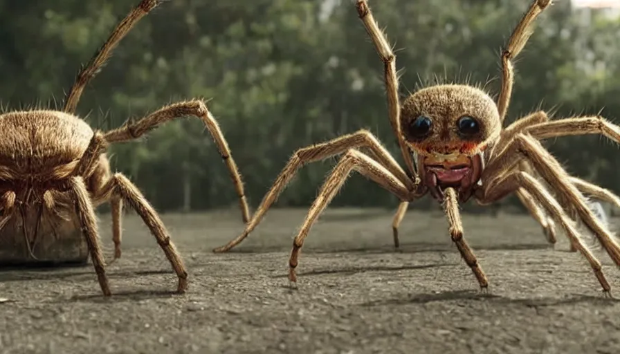Prompt: big budget movie about flesh eating spiders attacking a man