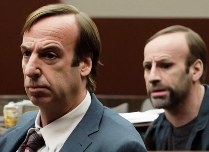 Prompt: saul goodman defending kermit the frog in court, still from better call saul