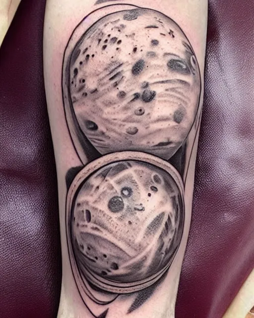 Image similar to planets on the top of a broken renaissance head statue, realism tattoo design, in the style of rob richardson