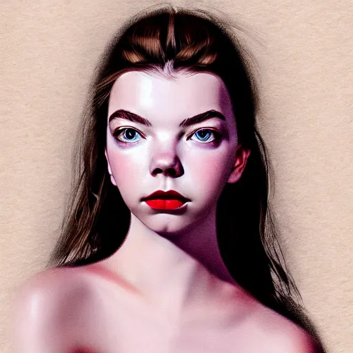 Image similar to hyper realistic photo of a beautiful female model portrait in the style of anya taylor joy