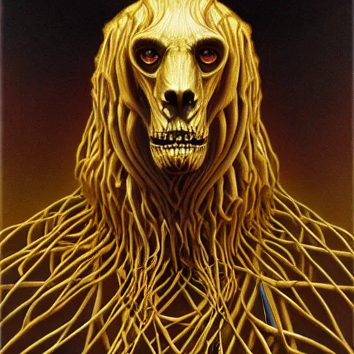 Image similar to portrait of a golden skeletal beast, by Gerald Brom