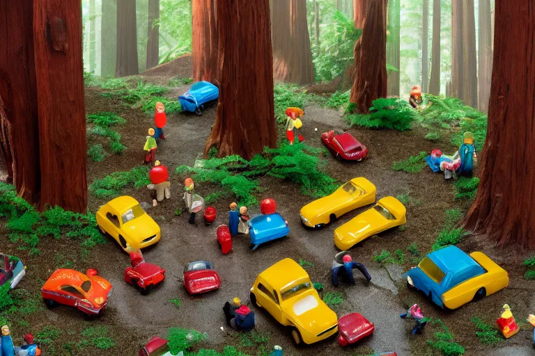 Image similar to fisher price redwood forest, california scene from tv show 5 5 mm 8 5 mm, toy photography, made out of plastic