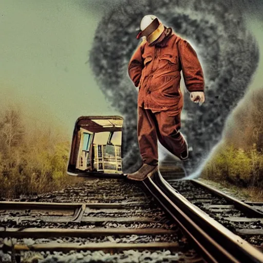 Image similar to the disembodied spirit of a railroad worker