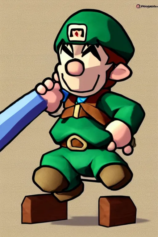 Image similar to an in game portrait of link from paper mario : the origami king, paper mario : the origami king art style.