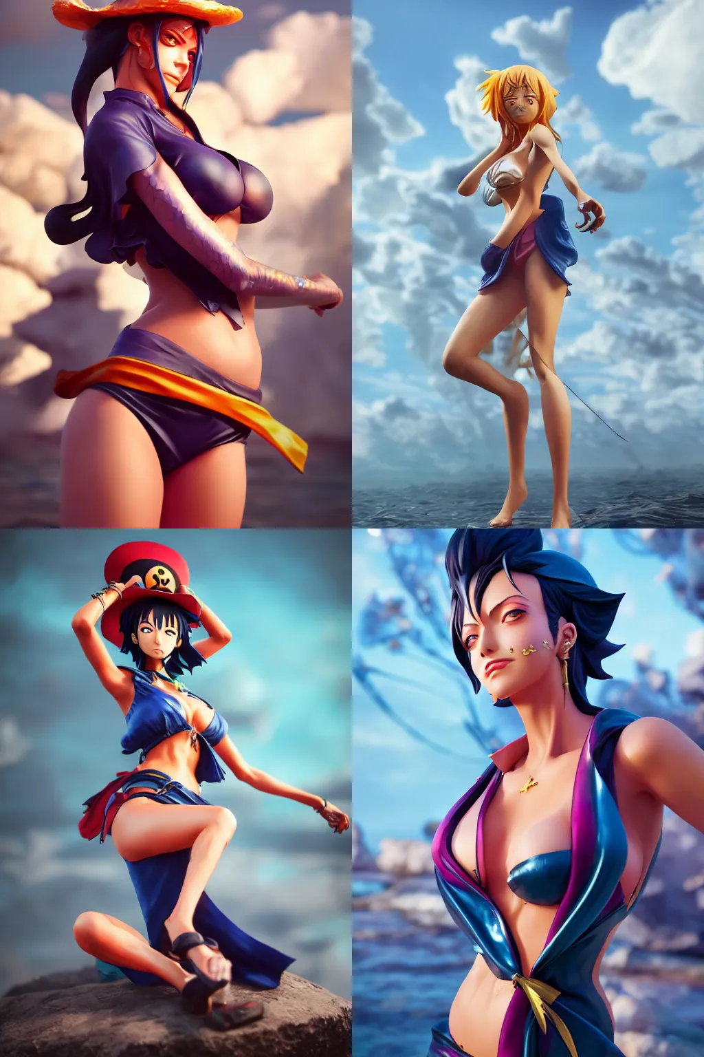 Prompt: ektachrome glamour photo, Nami from One Piece, realistic skin texture, sharp focus, Unreal Engine 5, 8K, 3d sculpture in the style artgerm and greg rutkowski and edgar maxence