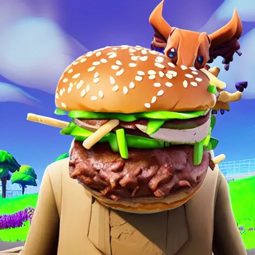 Image similar to hybrid from fortnite eating a big mac