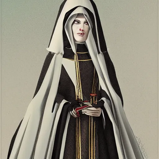 Image similar to beautiful female character inspired by venice carnival and nun | | artwork made by greg rutswork and lois van barlee