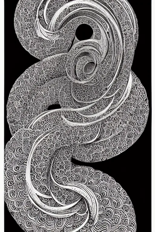 Image similar to infinity spiral negative space black linework on beige paper, illustration, intricate, highly detailed, art by Joe Fenton