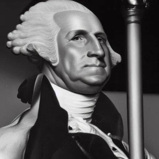 Image similar to photo of George Washington posing at Mr. Olympia, high quality, face details, sharp focus