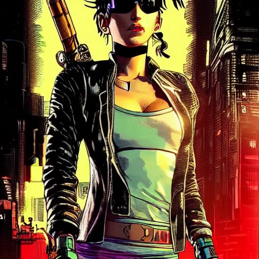 Prompt: selina. cyberpunk mercenary smoking a cigar. Style of James Gurney and Mœbius. (Cyberpunk 2077. Blade Runner. Apex Legends. The matrix)