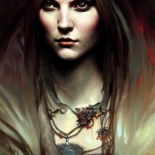 Image similar to dark goth queen, dark fantasy, hyperrealistic portrait, art of elysium by jeremy mann and alphonse mucha, fantasy art, photo realistic, dark, dynamic lighting, artstation, ginger hair, volumetric lighting, very detailed face, 4 k, award winning