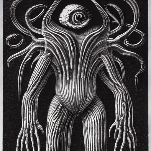 Prompt: a fleshy monster designed by giger with pus coming out of multiple eyes