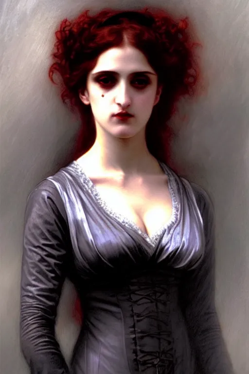 Image similar to victorian vampire in a big hate, painting by rossetti bouguereau, detailed art, artstation