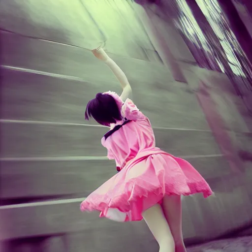 Prompt: ”Japanese anime girl, pink, extremely beautiful, action shot, by Kurahana Chinatsu”