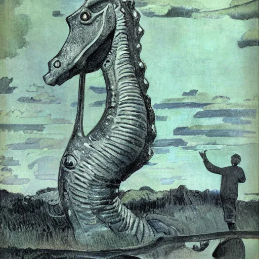 Image similar to the seahorse godforsaukee swamp, by paul gauguin and tom thomson, pencil sketch, storybook illustration the face of a disgruntled man, made of buildings and infrastructure, by beeple and vincent di
